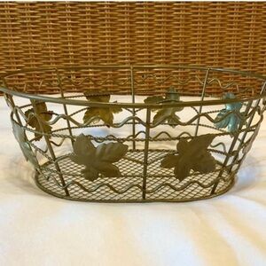 Bronze Metal Fall Leaf Basket | Rustic Autumn Decor Gift Basket